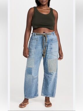 Excellent condition Light Blue Patchwork  Jeans with Drawstring Waist, Size XXL